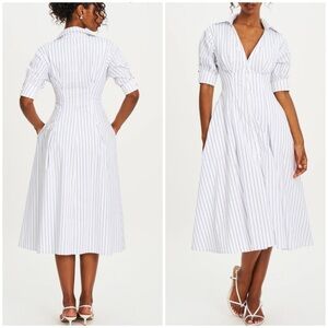 Miss circle Palina pinstripe poplin pleated dress